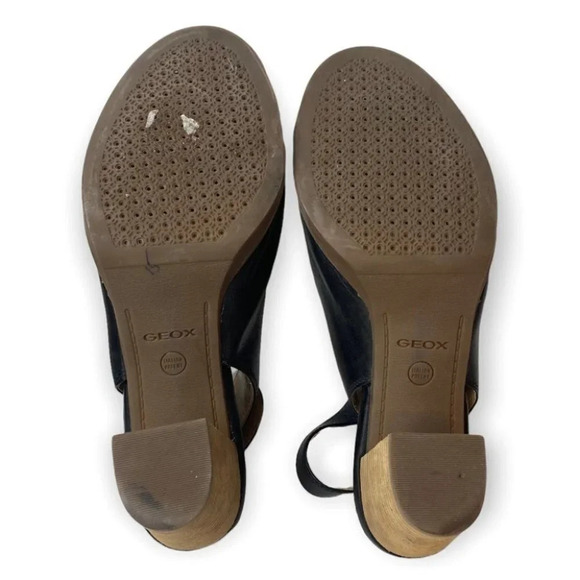 Geox Black Leather Slingback Open Toe Stacked  Heel Shoes - Picture 7 of 10